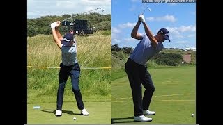 Justin Thomas golf swing  Long Iron faceon amp downtheline July 2017 [upl. by Ynatsed]